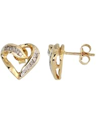 14k Gold 7/16 in. (11.5mm) tall Heart Stud Earrings, w/ 0.12 Carat Brilliant Cut Diamonds