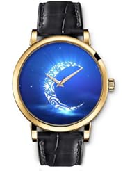 SPRAWL Aanalog Fashion Series Gold Ladies Watches of Genuine Black Leather Strap,Unique Wrist Watch for Women Girls Designed with Moon with elements