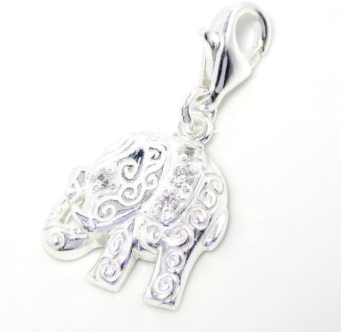Pro Jewelry .925 Sterling Silver Dangling "CZ Elephant" Clip on Pendant Charm for Bracelet or Necklace ECH JB 2763