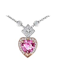 Original Star K (tm) Two Toned Heart Shape Created Pink Sapphire Necklace in 925 Sterling Silver