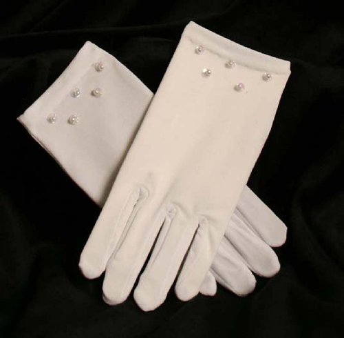 Bonnie Jean Girls 7-16 WHITE SATIN SEQUIN PEARL Special Occasion Wedding Flower Girl First Communion Gloves