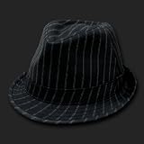 Black Double Pinstripe Woven Fedora Hat 