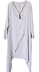 Cotton/Linen High-Low-Hem Round Neck Long Sleeves Slit Plaid Print Maxi Dress 