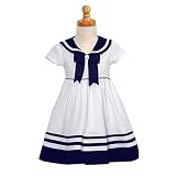 Bonnie Baby-Girls Infant Nautical Dress With Navy Trim, White, 12 Months