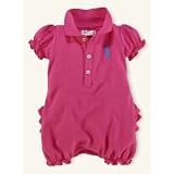 ラルフローレン Polo Ralph Lauren ベビー服 　ロンパース　半袖　フリル 　バック　背中　ビッグポニーピンク　女の子 (9M)