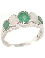 High Quality Solid 925 Sterling Silver Natural Fiery Emerald & Opal Right Hand Ring - Finger Sizes 4 to 12 Available