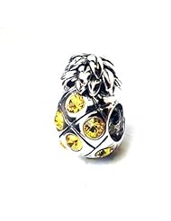 Sterling Silver Pineapple Charm with Bright Yellow Swarovski Crystals , Fits Pandora and All Brands Charm Bracelet and Necklaces.