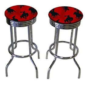 2 Red Cowboy Specialty Barstools Set