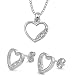 CZ Open Heart Necklace and Earrings Set in Sterling Silver for Girls