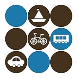 IMAGE OF Oopsy daisy Modern Transportation 9 Dots Blue & Chocolate Wall Art 21x21