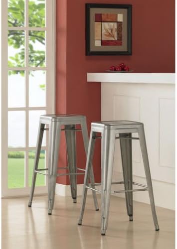 Set of Two Metal Bar Stools, These Counter Height Stools Are Easy to Stack up and Store