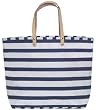 Cotton Canvas Navy Blue and White Striped Shore Bag with Leather Handles 22"L x 13.5"H