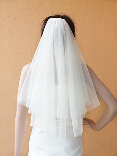 2 Tier Layer White Ivory Elbow Tulle Bridal Wedding Veil with Comb-v26