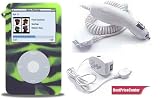 Neon Green Tiger Dust-free Skin Cover for Apple Ipod Video 30gb + White Car Charger + White Travel Wall Charger for Apple Ipod Video
