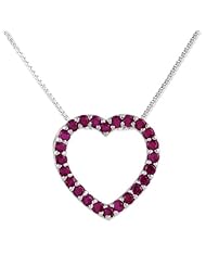 Sterling Silver 18in Red CZ Heart Slide on 18 Chain Necklace.