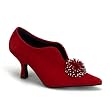 3 Inch Heel Sexy Microfiber Oxford Pump Shoe Slip On Rhinestone Flower Accent Black Red
