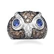 Rhodium Plated CZ Owl Face Ring in Sterling Silver