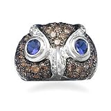 Rhodium Plated CZ Owl Face Ring in Sterling Silver