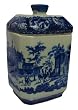 Antiqued blue and white cookie jar with lid - porcelain