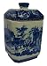 Antiqued blue and white cookie jar with lid - porcelain