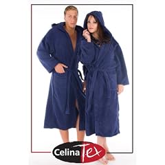 Bademantel / Saunamantel mit Kapuze aus Microfaser Coralfleece  f�r Damen & Herren,  Florida L Indigo - blau