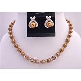 Brd723 Copper Pearls Copper Cryystal Jewelry Set Bridal Necklace Set w/ Round Coper Crystals & Silver Rondells Nekclace Set