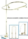 De luxe Combo Package - Shower System for Clawfoot Tub w/ Oval enclosure, Supply lines & Drain - BRASS