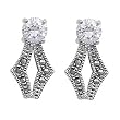 Earrings - Clear CZ, Marcasite and Sterling Silver - 18 mm