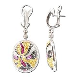 14K White Gold Multi-Gemstone, Black and White Diamond Earrings