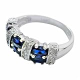 Sterling Silver w/ Simulated Blue Sapphire Simulated Diamond CZ Ring