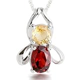 Round Citrine Oval Garnet Pendant Necklace Sterling Silver