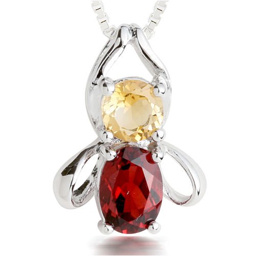 Round Citrine Oval Garnet Pendant Necklace Sterling Silver
