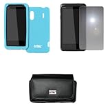 EMPIRE Black Leather Case Pouch with Belt Clip and Belt Loops + Light Blue  ....