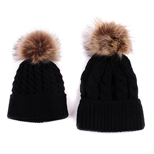 2PCS Parent-child Hat Warmer ,Oenbopo Mother & Baby Daughter/Son Winter Warm Knit Hat Family Crochet Fur Wool Beanie Ski Cap