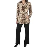 Petite Anne Klein Leopard Print Coat Pantsuit