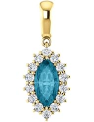 18K Yellow Gold 10.00x5.00mm Marquise Cut London Blue Topaz and Diamond Pendant -- LIFETIME WARRANTY