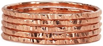 Delicate Stacking Rings - Hammered 14K Rose Gold Fill - Set of 5 Custom Made To Your Size