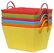 Bright Cotton Fabric Covered Medium Cases with Leatherette Handles 15"x10"x9" Set of 6