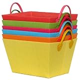 Bright Cotton Fabric Covered Medium Cases with Leatherette Handles 15x10x9 Set of 6 by Traders and Company