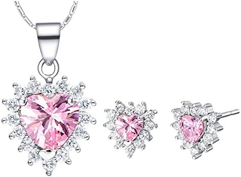 Layla Jewelry 18k White Gold Plated Alloy Swarovski Elements Crystal Jewelry Set include Pendant Necklace and Stud Earrings for Ladies Pink(Heart Shape)