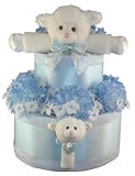 Blue Lamb 2 Tier Diaper Cake w/ Pampers Swaddlers, Small Lovie Blanket & Wrist Rattle, and Precious Cargo Baby Apparel and Accessories