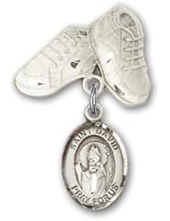 Sterling Silver Baby Badge with St. David of Wales Charm and Baby Boots Pin