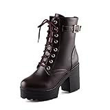 Lucksender Womens Lace Up Platform Combat Chunky Heel Martin Boots 7B(M)US Dark Brown