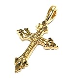 24k Gold Layered (GL) Diamond Cut Fleur De Lis Pointed Spiritual Cross Charm/Pendant ~ LIFETIME WARRANTY