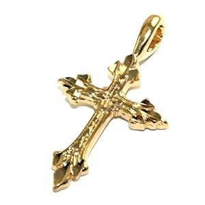 24k Gold Layered (GL) Diamond Cut Fleur De Lis Pointed Spiritual Cross Charm Pendant ~ LIFETIME...