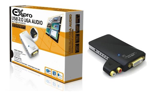 Ex-Pro USB to HDMI, DVI or VGA Adaptor external video card (supports up to 1920 x 1080), 1080p Full HD ready, Multi Display - XP,Vista,Windows 7,Mac OS** [Supports Extended, Mirrored, Distinct, Rotate ]