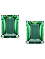 Tommaso Design (tm) 8x6mm Emerald Cut Simulated Emerald Earrings in 14 kt White Gold