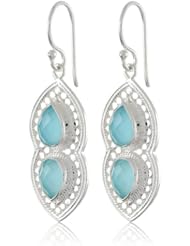 Anna Beck Designs "Gili" Sterling Silver Wire Rimmed Turquoise Double Drop Earrings