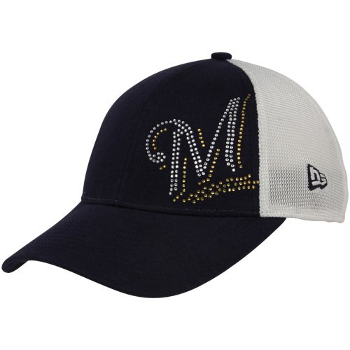 New Era Milwaukee Brewers Youth Girls Navy Blue-White Jersey Shimmer Mesh Back Adjustable Hat