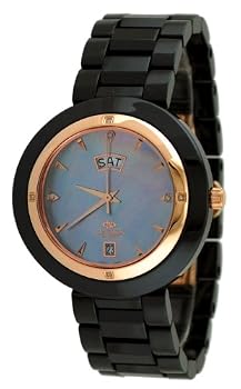 Oniss #ON609-LRG Petite Size Unique Collection MOP Dial Black Ceramic Swiss Quartz Watch